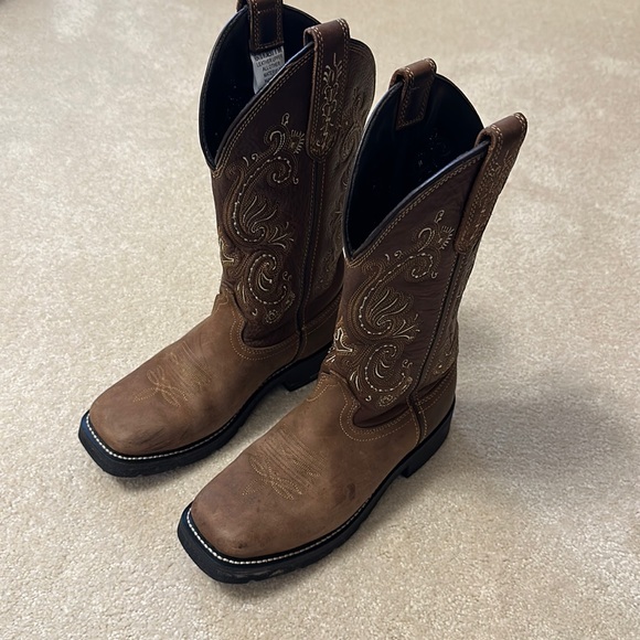 Leather embroidered western boots size 7M square toes - Picture 2 of 8